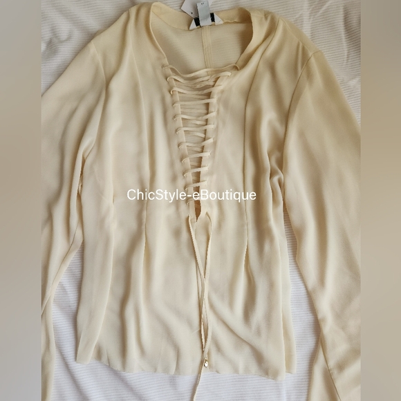 H&M S/S 2025 Edition Lacing-detail Front Chiffon Blouse M Pale Yellow - Picture 7 of 10
